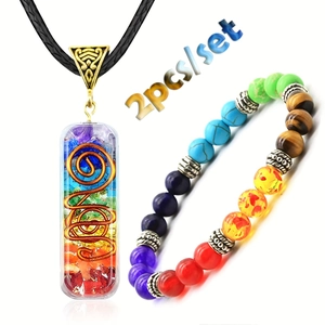 Set gioielli yoga 7 chakra con ciondolo luna in cristallo resina e bracciale perle