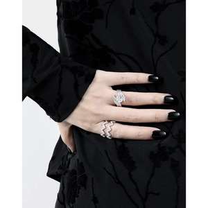 S925 sterling silver irregular textured rings with crystals shown on hand in silver finish