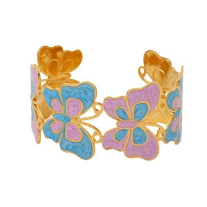 Elegant gold butterfly enamel open bangle with blue and purple wings for women