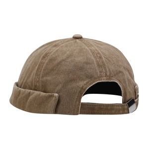 Retro washed canvas docker cap in khaki brown with adjustable metal buckle on back