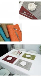 Close-up of heat-resistant PVC woven placemats in multiple colors with non-slip texture