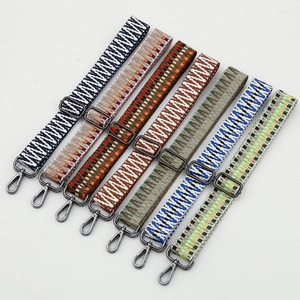 Ethnic style adjustable wide woven replacement straps for handbags with metal hooks
