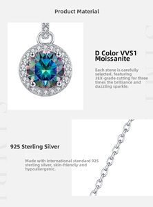Macro shot of 925 sterling silver chain and Moissanite pendant with D VVS1 brilliance