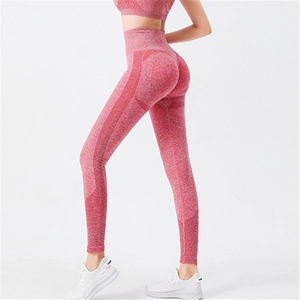 Ensemble legging de yoga et haut rose chiné taille haute sans couture pour le fitness