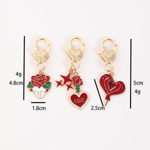 Metal Keychain Pendant Zinc Alloy Enamel Pink Heart Lips Rose Romantic Valentine Gift Bag Accessory