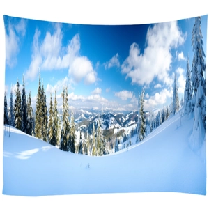 Winter snow mountain forest tapestry wall hanging for bedroom and dorm decor