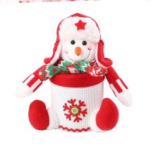 Christmas snowman candy jar with red hat and knitted scarf for festive home table decoration