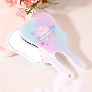 Cute tooth-shaped portable makeup mirrors with gradient planet design and folding handle