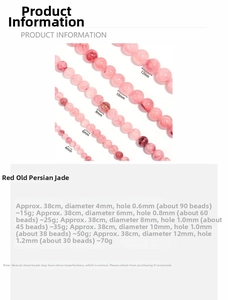 Close-up of pink Persian jade loose beads showing size specifications for DIY jewelry