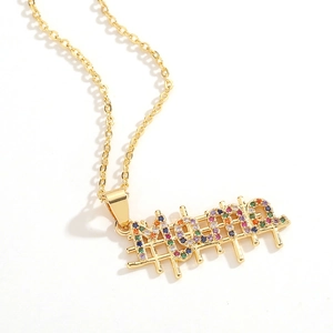 Gold Mama necklace with colorful rainbow gemstones pendant for Mother's Day gift