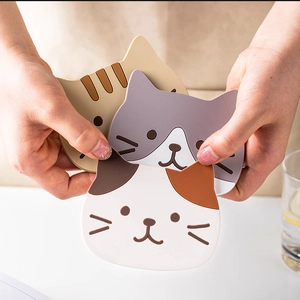 Cute Cartoon Cat Dog Shape Coasters PVC Silicone Heat Resistant Anti Slip Placemats For Home Kitchen Office Table Decor