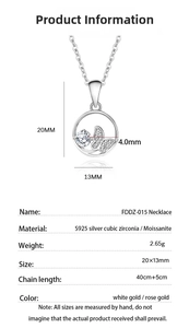 Detailed specs of S925 silver butterfly necklace with moissanite and size measurements