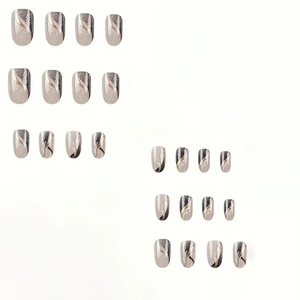 24pcs oval marble pattern press on nails with grey and gold glitter finish