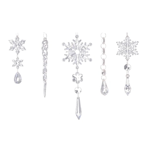 Set of clear acrylic Christmas snowflake and icicle hanging ornaments for tree decor