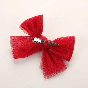 Red mesh bow hair clip for girls with durable silver metal alligator grip