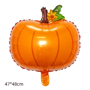 Orange pumpkin shaped aluminum foil balloon for party decoration measures 47 by 48 centimeters