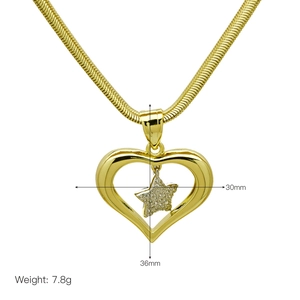 Detail showing dimensions of heart and star pendant necklace with measurement labels