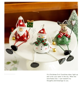 Detailed trio of metal Christmas hanging ornaments featuring Santa, Snowman and Reindeer