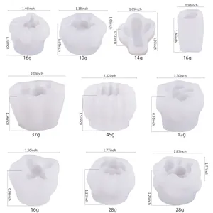 Tableau des tailles avec dimensions et poids pour 10 moules à bougies en silicone