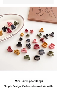 Detailed view of Morandi color mini hair claws in various flower and geometric shapes