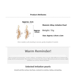 Detailed size specifications for gold alloy baroque pearl tassel earrings, 6.9cm long