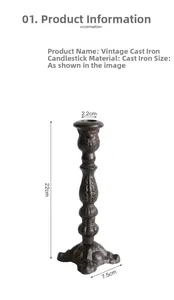 Dettaglio candelabro vintage in ghisa alto 22 cm con finitura rustica in metallo scuro