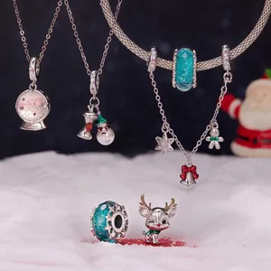 Christmas S925 sterling silver charm set featuring snowflake, reindeer and gingerbread man