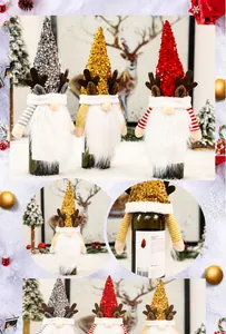 Detailed view of sequined Christmas gnome wine bottle covers with reindeer antlers