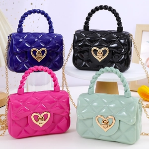 Mini jelly tote bags with heart locks in navy, black, rose and mint colors