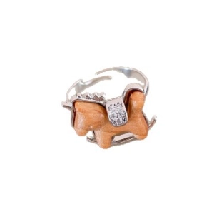 New Chinese style zircon wooden rocking horse open ring with elegant vintage aesthetic