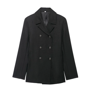 Women Double-Breasted Jacket Twill Fabric Lapel Solid Color Commuter Elegant Short Coat With Metal Buttons