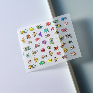 5D embossed insect nail stickers featuring ladybugs and bees on a transparent sheet