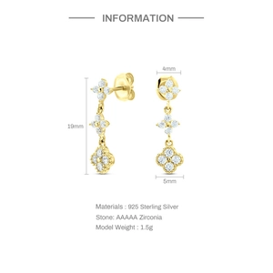 Detailed measurement showing 19mm clover drop earrings in gold plated S925 silver