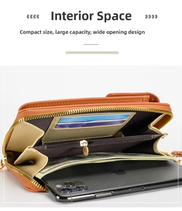 Internal view of the multi-functional brown PU leather wallet with multiple card slots