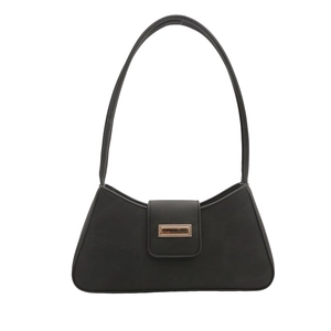 Classic black baguette bag for women with gold metal buckle and leather texture