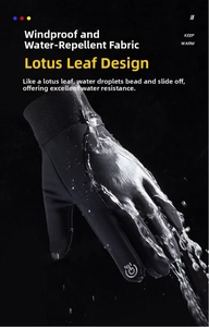 Waterproof winter cycling gloves showing water droplets sliding off the windproof fabric