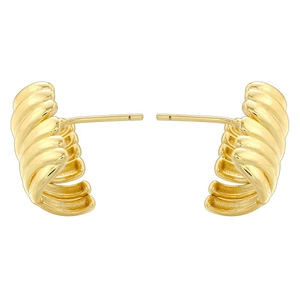 French vintage gold plated curved tube claw stud earrings in a minimalist layered design