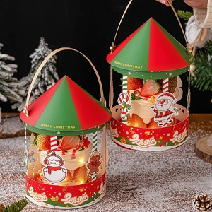 Christmas Carousel Cake Box Paper Packaging With LED Light String Transparent Plastic Cups And Decorative Dessert Toppers