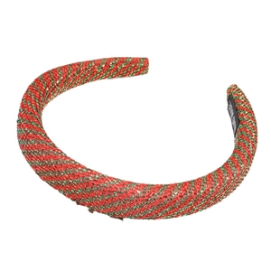 Fashionable red and green metallic striped knotted headband for Christmas hair styling