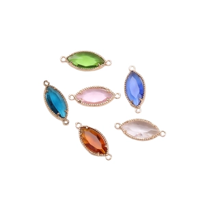 6 pieces of gold plated marquise crystal connectors for DIY jewelry making in mixed colors