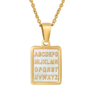 Collier Initiale Acier Inoxydable Plaqué Or 18K Nacre Pendentif Rectangulaire Bijoux De Mode Pour Femmes