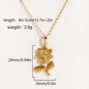 18K gold plated sunflower pendant necklace with dimensions and weight measurements
