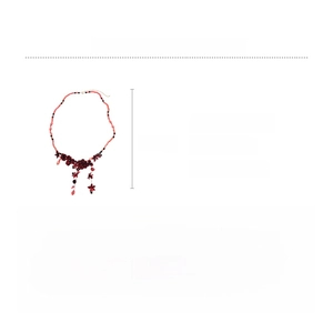 Detail of red acrylic flower beaded waist chain showing 109cm length and glass materials
