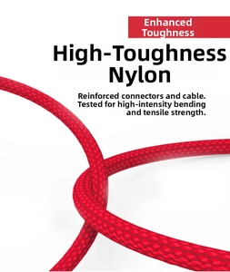 Detailed macro view of the high toughness red nylon braided cable showing its flexibility