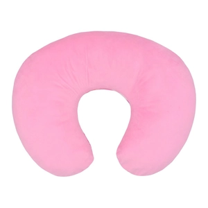 Detailed view of a soft pink velvet U-shaped nursing pillow cover with smooth fabric texture