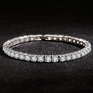Elegant Tennis Bracelet Copper White Gold Plated Round Cut Sparkling Zircon Inlaid Simple Fashion Jewelry For Women