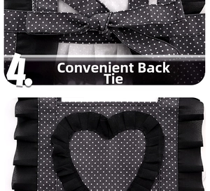 Detail of stylish canvas apron featuring heart-shaped ruffles and a back tie-knot bow