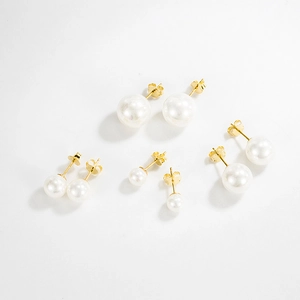 Round Shell Artificial Pearl Stud Earrings With 925 Sterling Silver Earring Post Retro Hong Kong Style Elegant Jewelry For Women