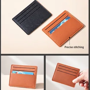 Slim PU leather card holder wallet with 3 slots in black and brown minimalist design