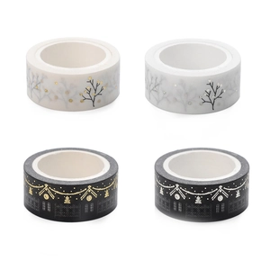 Christmas washi tape set with gold and silver foil star and tree patterns for DIY journals
